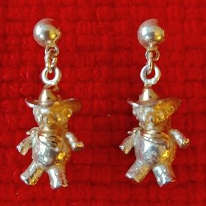 Vintage Sterling Silver Teddy Cowboy Earrings